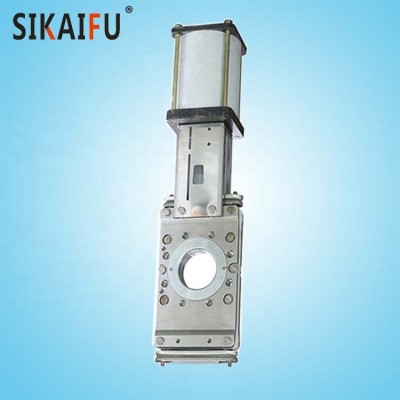 Chemical plant double acting pneumatic actuator through conduit knife gate valve